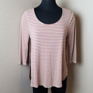 Free People Red Striped High Slit Top